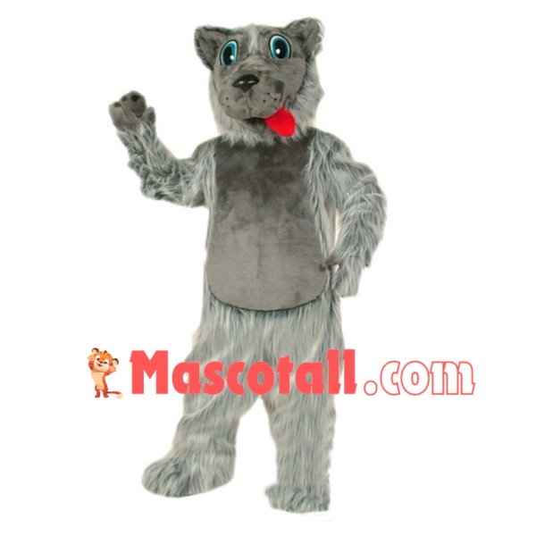 Grey Wolf Dog Long Fur Mascot Costume 