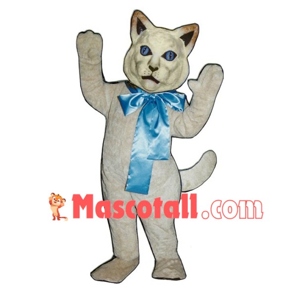 White Cat With Bow Mascot Costume 