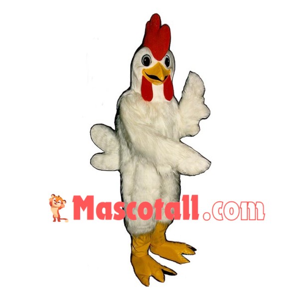 White Rooster Long Fur Mascot Adult Costume 