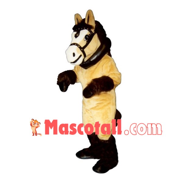 Beige Horse With Harness Mascot Costume 
