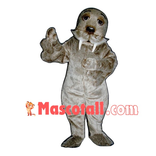 Sleepy Grey Walrus Long Fur Mascot Costume 