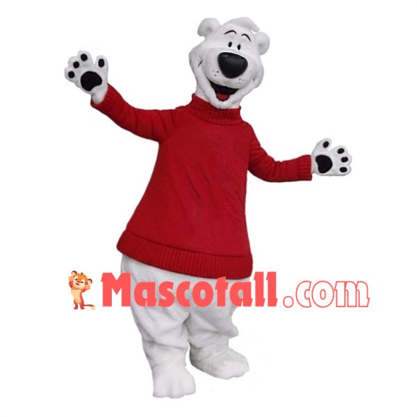 Lovely Polar Bear In Red Sweater Mascot Costume 