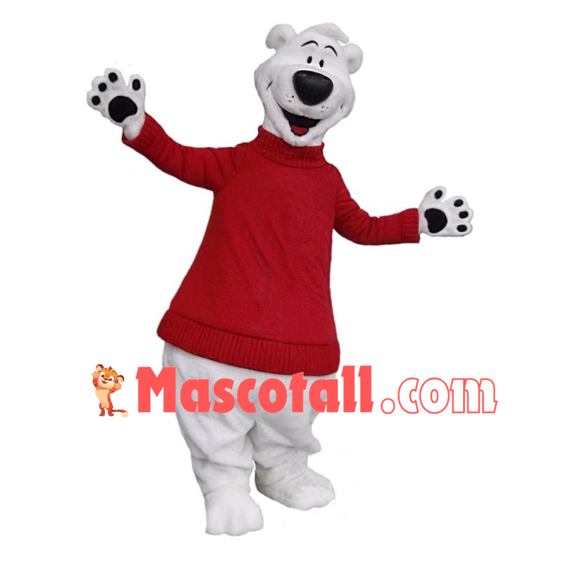 Lovely Polar Bear In Red Sweater Mascot Costume 