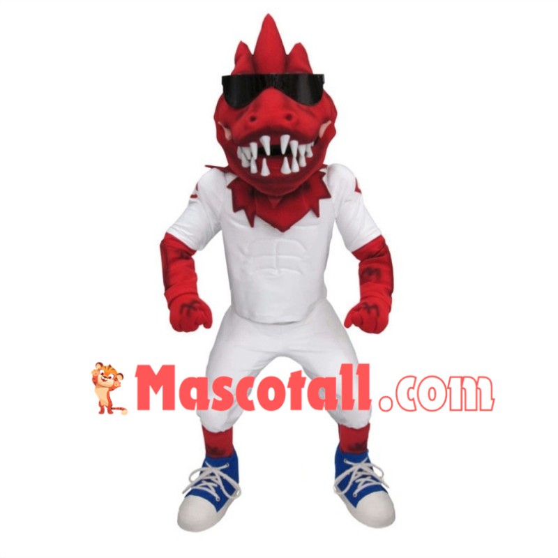 Cool Sport Red Dinosaur Mascot Costume 