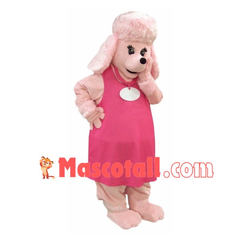 Pink Poodle In Pink Dress Mascot Costume 