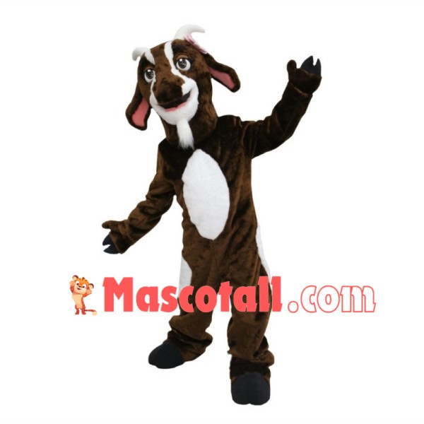 Happy Brown Goat Mascot Costume 