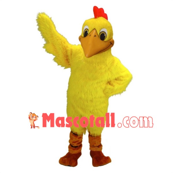 Yellow Chicken Long Fur Mascot Costume  