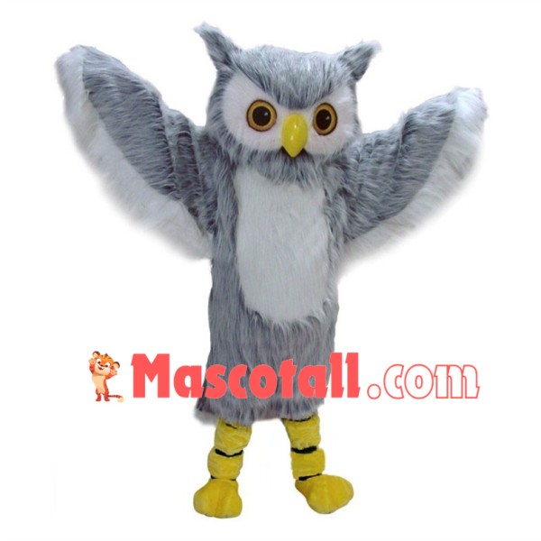 Long Fur Gray Owl Elementary School Mascot Costume  