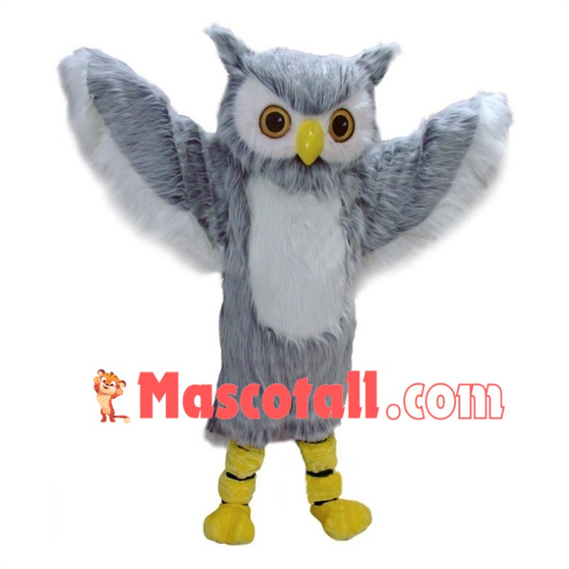 Long Fur Gray Owl Elementary School Mascot Costume  