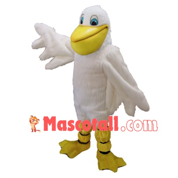 White Fur Pelican Mascot Costume  