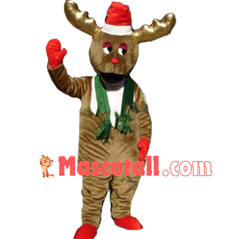 Xmas Red Nosed Reindeer With Golden Antlers Mascot Costume 