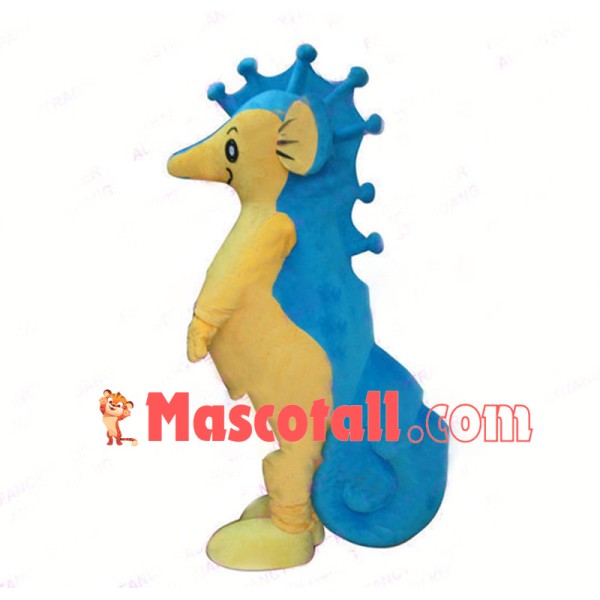 Huge Cartoon Blue & Yellow Seahorse Mascot Costume For Adult	