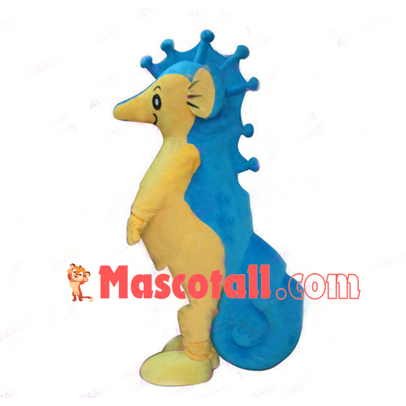 Huge Cartoon Blue & Yellow Seahorse Mascot Costume For Adult	