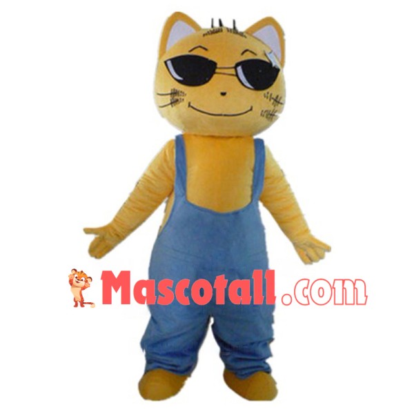 Cool Wounded Yellow Cat Mascot Cartoon Costume 