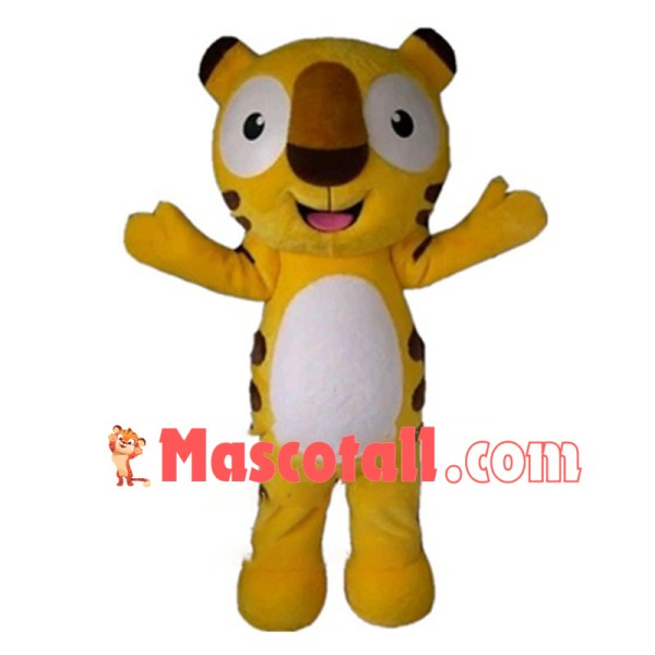 Smiling Cartoon Yellow Tiger Mascot Costume 