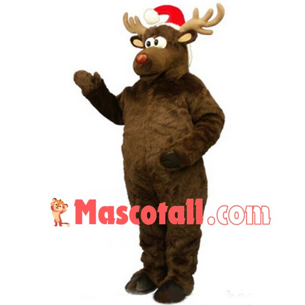Santa's Red-Nosed Christmas Reindeer Mascot Costume Adult Plush Costume 