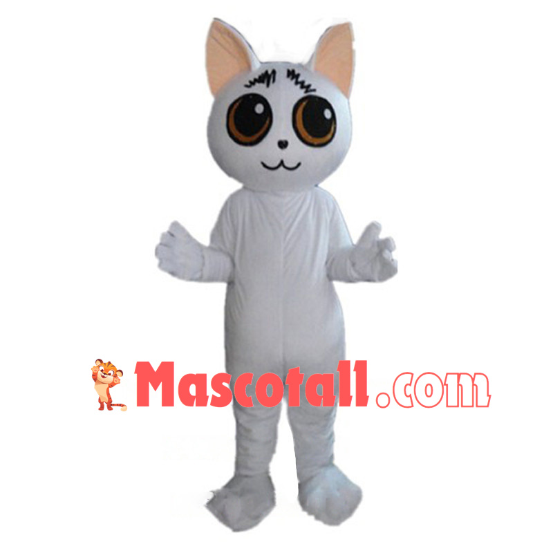 Innocent Frowning White Cat Mascot Costume 