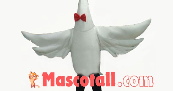 Huge White Stork With Red Bow Tie Mascot Costume For Adult