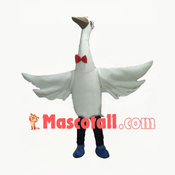 Huge White Stork With Red Bow Tie Mascot Costume For Adult