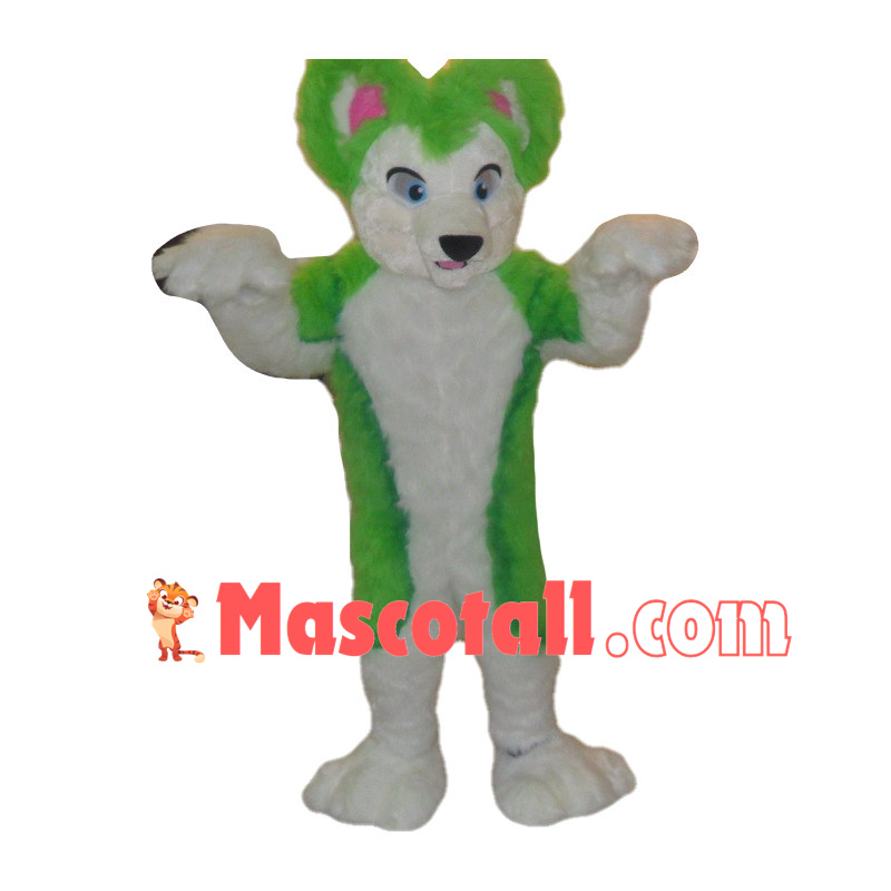 Furry Green Husky Dog Mascot Costume 