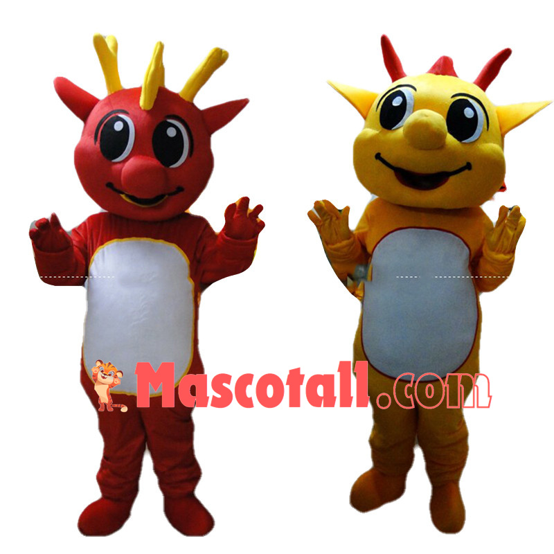 Cartoon Chinese Red Dragon & Chinese Yellow Dragon Mascot Costume