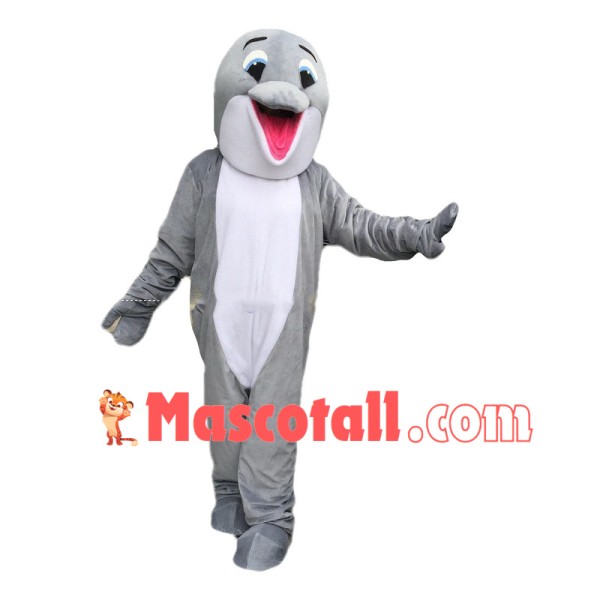 Yelling Grey Dolphin Mascot Costume 