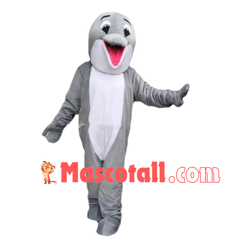 Yelling Grey Dolphin Mascot Costume 