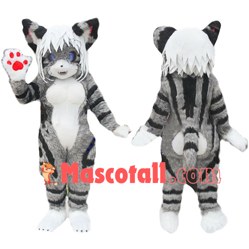 Fantasy Grey Fox Cat Girl Mascot Costume 