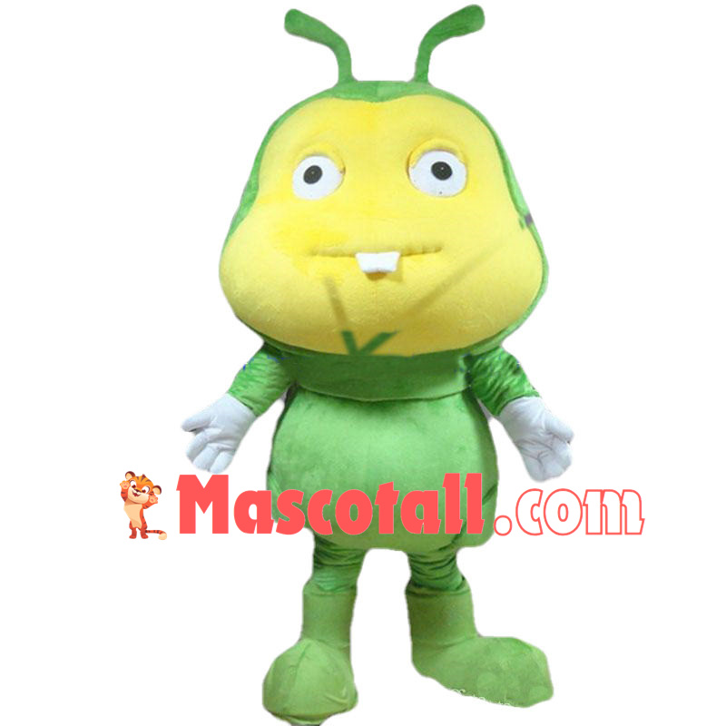 Fat Cartoon Green Ant With Big Teeth Mascot Costume 