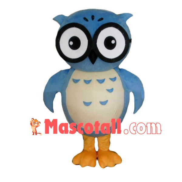 Fluffy Cartoon Blue Owl Mascot Costume	