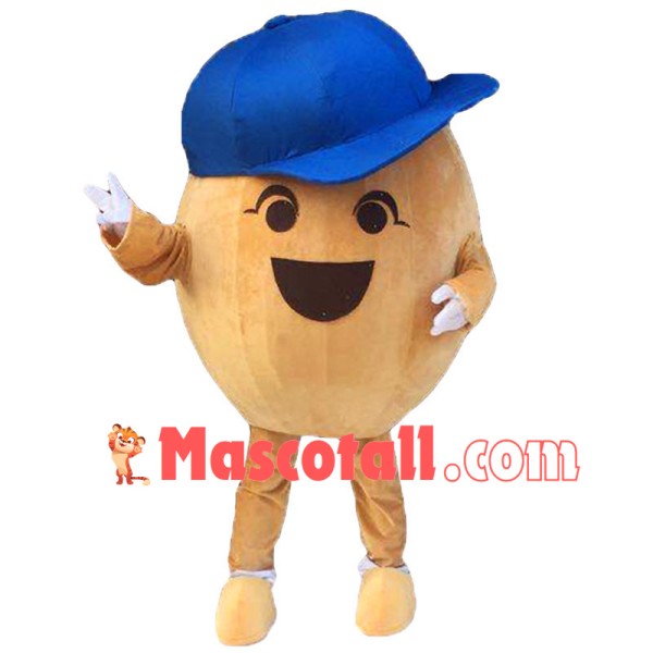 Cartoon Potato In Blue Peaked Cap Mascot Costume	