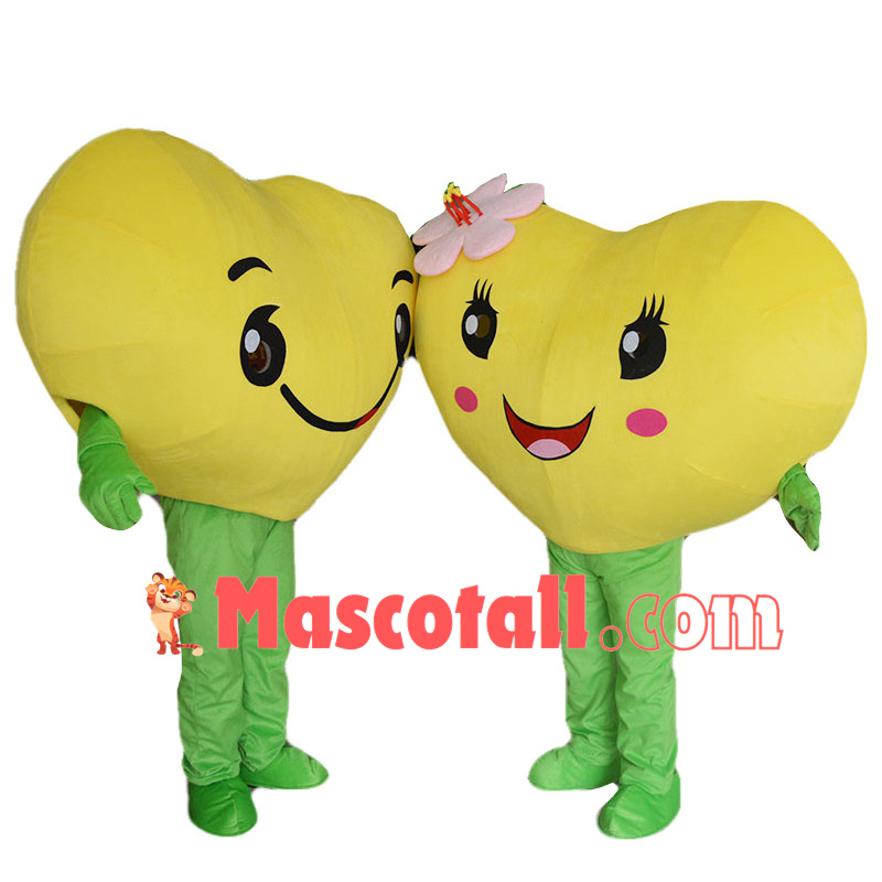 Couple Yellow Love Heart Cartoon Mascot Costume 