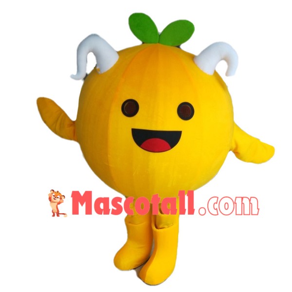 Huge Cartoon Two White Horned Orange Mascot Costume	