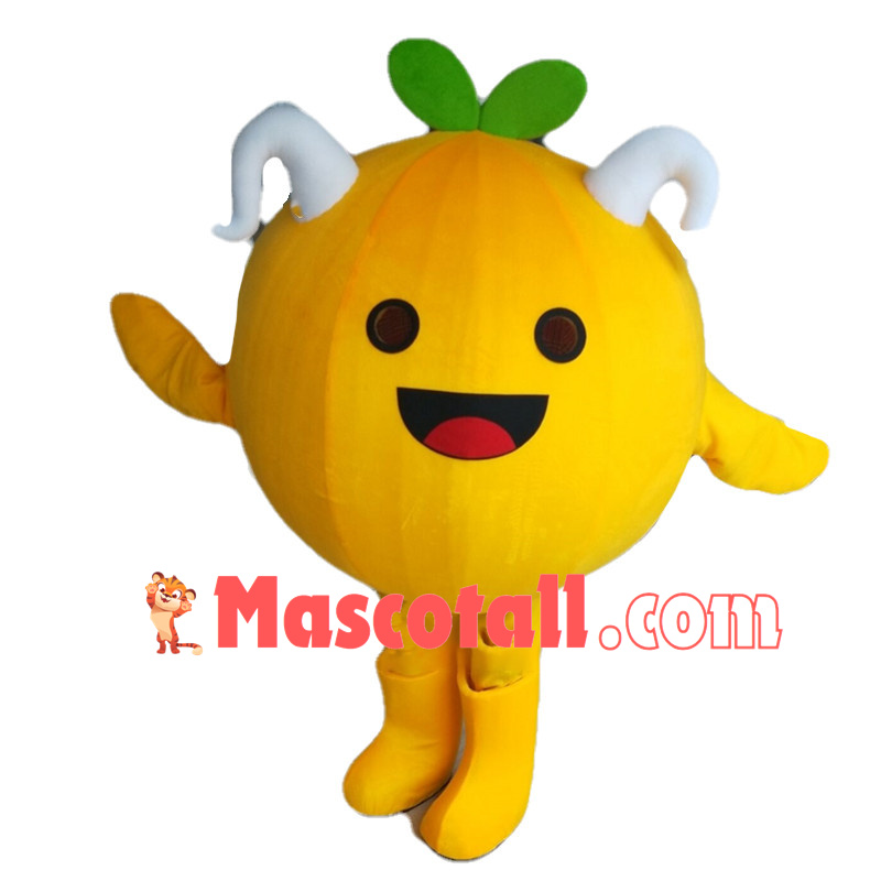Huge Cartoon Two White Horned Orange Mascot Costume	