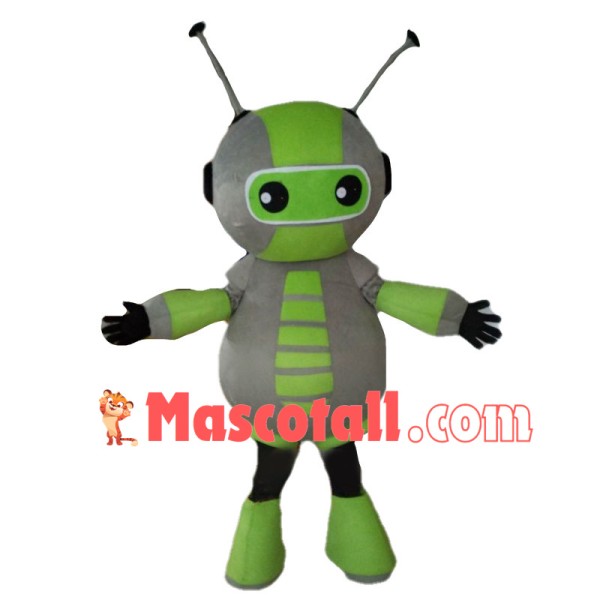 Green Robot Cartoon With Antennas Mascot Costume 