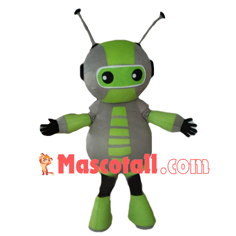 Green Robot Cartoon With Antennas Mascot Costume 