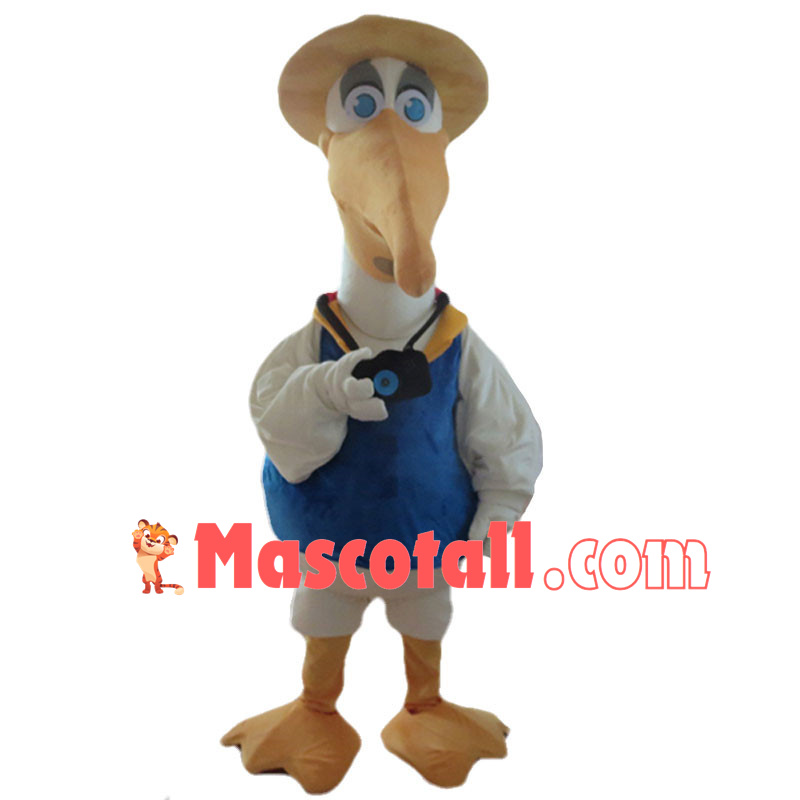Tourist White Ibis Mascot Costume Cartoon Character