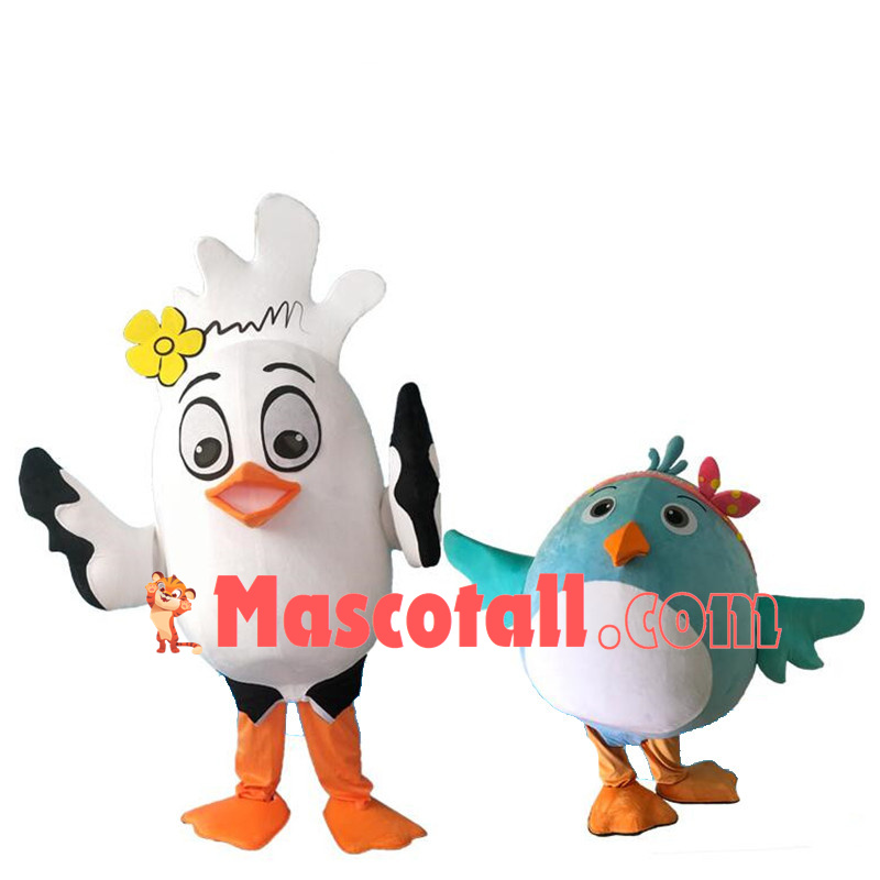Adult Cartoon White Pigeon & Fat Bluebird Mascot Costume	