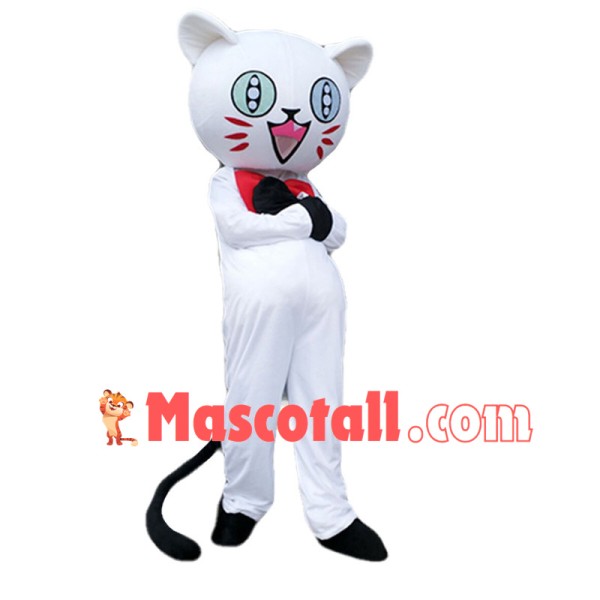 Happy Cartoon Odd-eyed White Cat Mascot Costume 