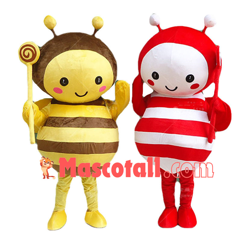 Cartoon Red Honeybee & Yellow Honeybee Mascot Costume 