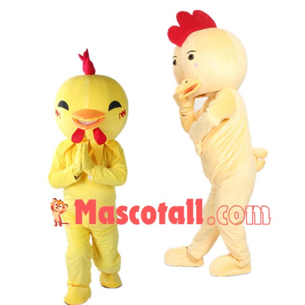 Cartoon Yellow Rooster & Light Yellow Chick Mascot Costume