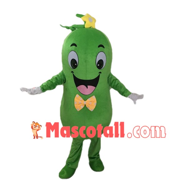 Deluxe Cartoon Green Wax Gourd With Yellow Bow Tie Mascot Costume 