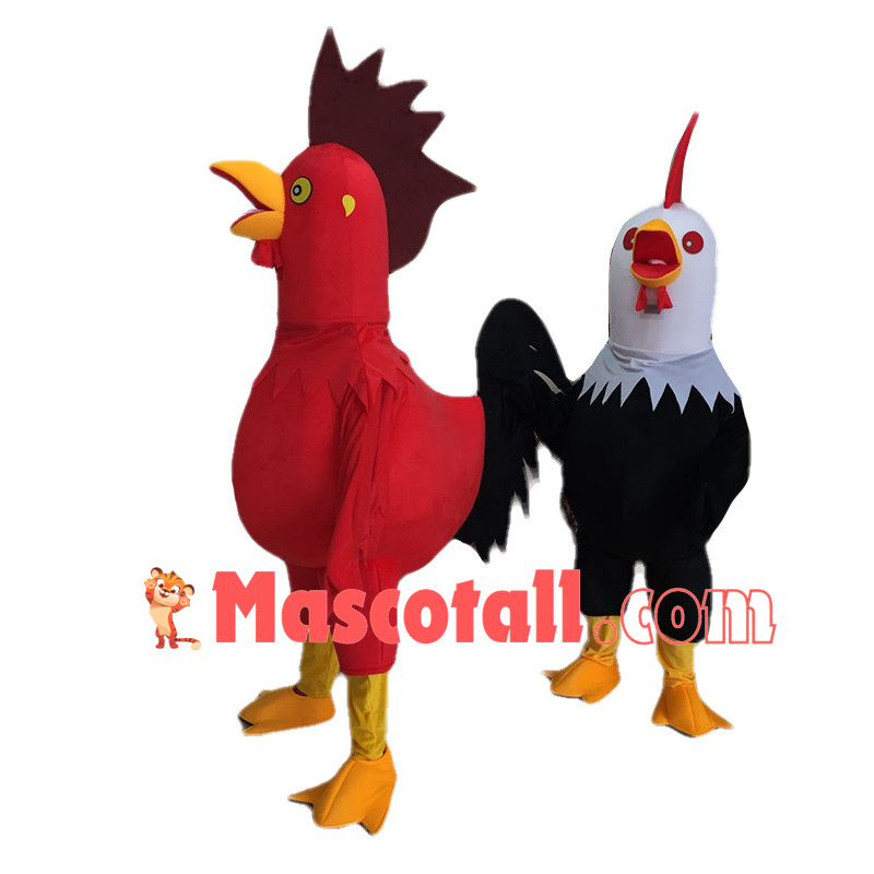 Clucking Red Rooster & Black Rooster Mascot Costume 