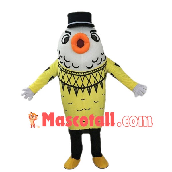 Deluxe Goldfish In Black Hat Walking Mascot Costume 