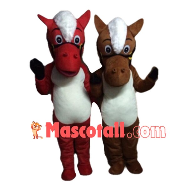 Red Pony & Brown Pony Mascot Cartoon Costume