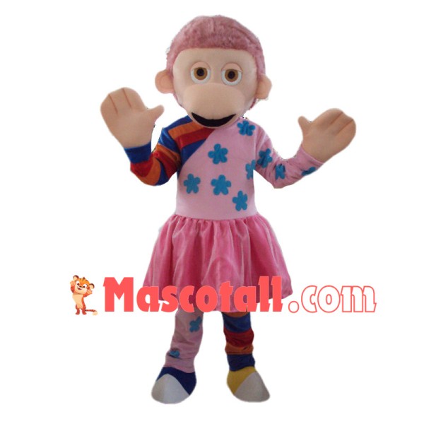 Monkey Girl With Pink Hair Mascot Costume