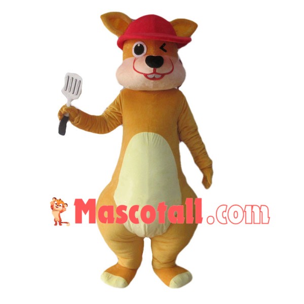Winking Yellow Kangaroo In Red Hat Mascot Costume