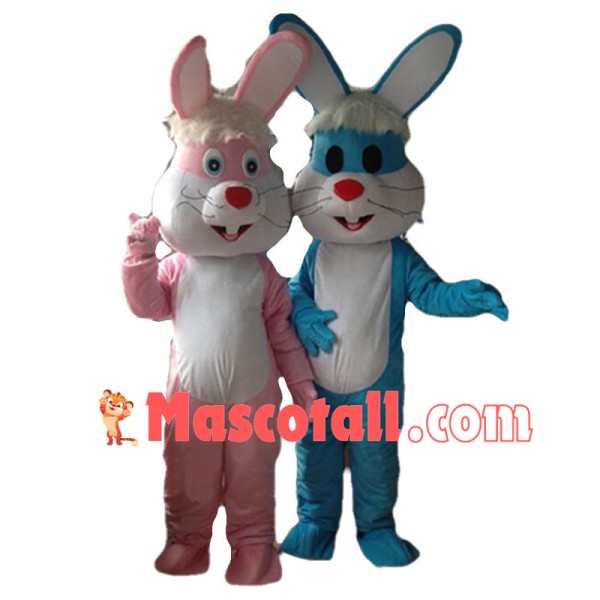 Long Hair Pink Rabbit & Blue Rabbit Mascot Costume
