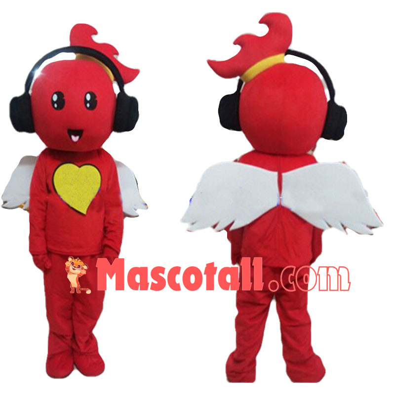 Lovely Red Girl With Wings And Headphones Mascot Costume	
