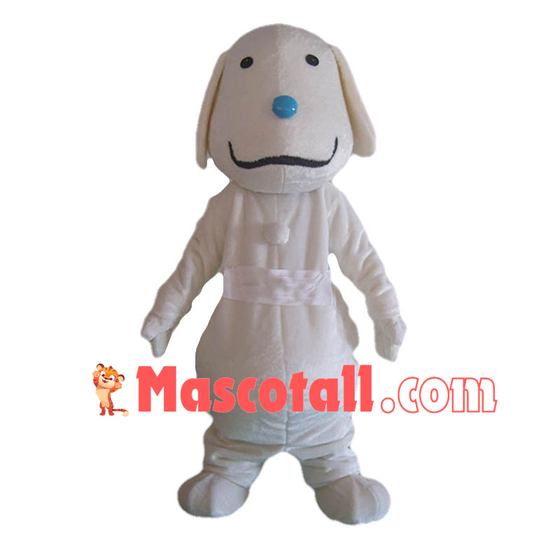 Adult Cartoon White Dog With Blue Nose Mascot Costume